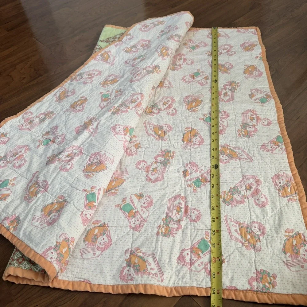 Vintage Throw Quilt Blanket Green Orange Raggedy Anne Cotton Patchwork 34
